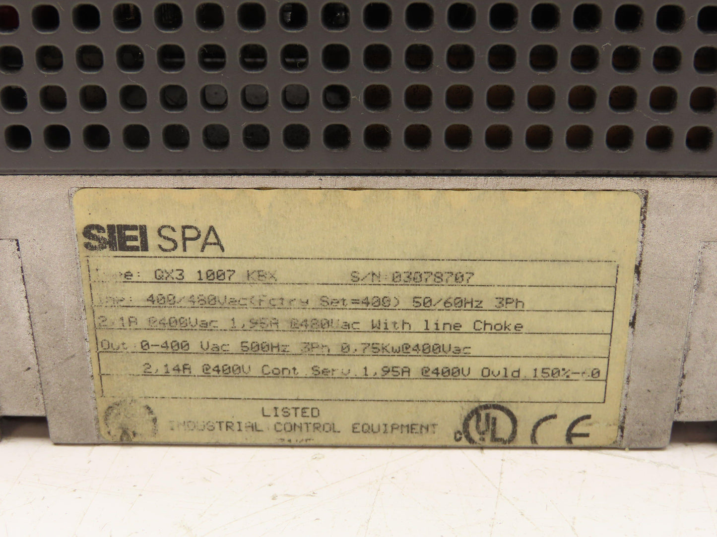 SIEI SPA Quix QX3 1007 KBX AC Inverter Variable Speed VFD Drive .75kw 480V 3PH