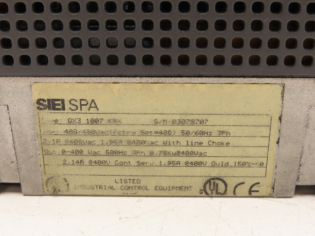 SIEI SPA Quix QX3 1007 KBX AC Inverter Variable Speed VFD Drive .75kw 480V 3PH
