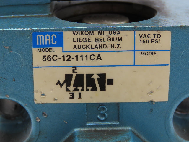 MAC 56C-12-111CA Pneumatic 3/2 Solenoid Valve 3/8" NPT 120V