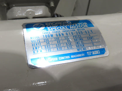 Enomoto Hinge Belt CNC Chip Conveyor 16"x 62" Infeed 43" Discharge 220V 3PH