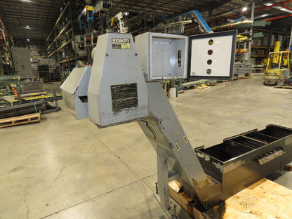 Enomoto Hinge Belt CNC Chip Conveyor 16"x 62" Infeed 43" Discharge 220V 3PH