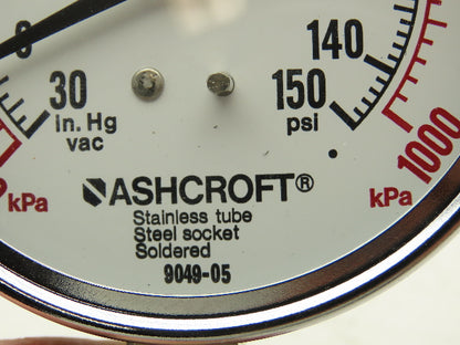 Frick Ashcroft 9049-05 Needle Pressure Gauge 30" Hg vac-150 PSI 1/4" NPT