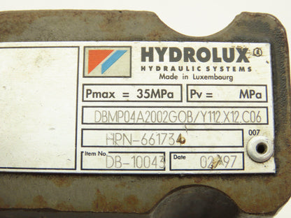 Hydrolux Moog DBMP04A2002G0B/Y112.X12.C06 Proportional Relief Pilot Valve