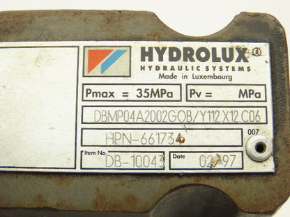 Hydrolux Moog DBMP04A2002G0B/Y112.X12.C06 Proportional Relief Pilot Valve