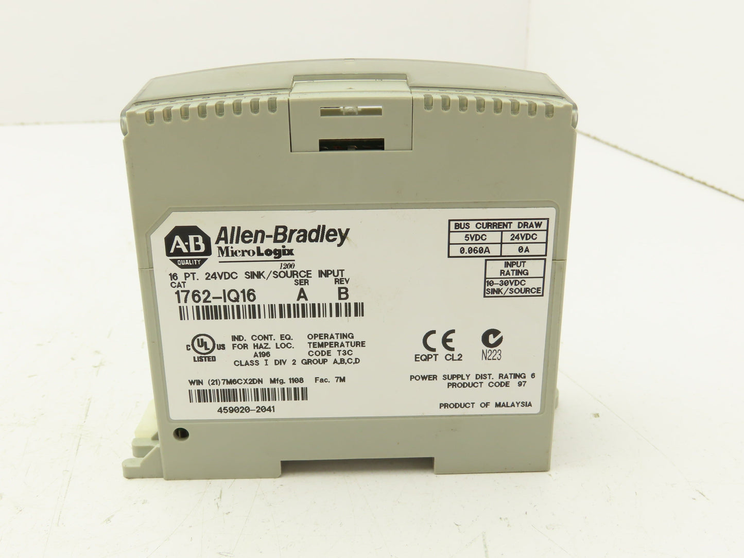 Allen-Bradley 1762-IQ16 Micrologix 16 Pt. Sink/Source Input 24VDC Ser.A Rev B