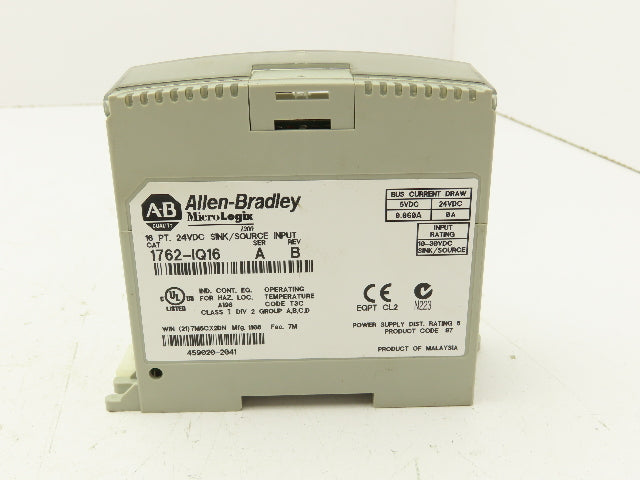 Allen-Bradley 1762-IQ16 Micrologix 16 Pt. Sink/Source Input 24VDC Ser.A Rev B