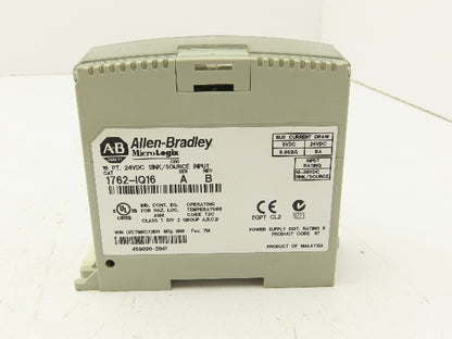 Allen-Bradley 1762-IQ16 Micrologix 16 Pt. Sink/Source Input 24VDC Ser.A Rev B