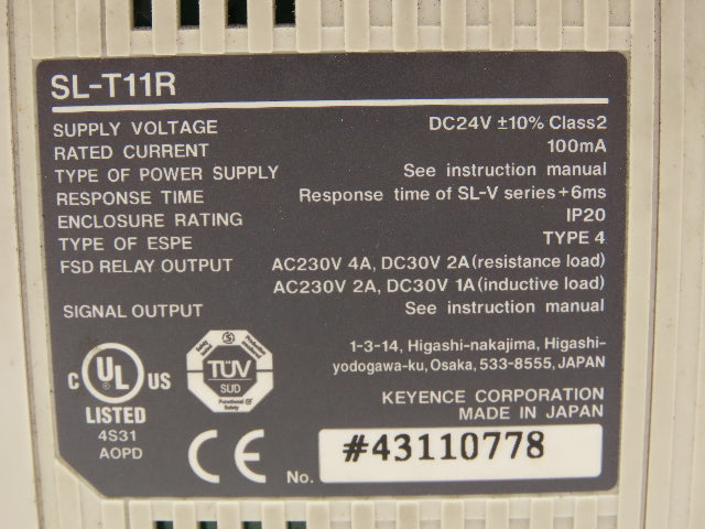 Keyence SL-T11R Safety Light Curtain Relay Terminal 24VDC 230VAC Output 100MA