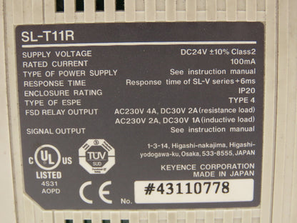 Keyence SL-T11R Safety Light Curtain Relay Terminal 24VDC 230VAC Output 100MA