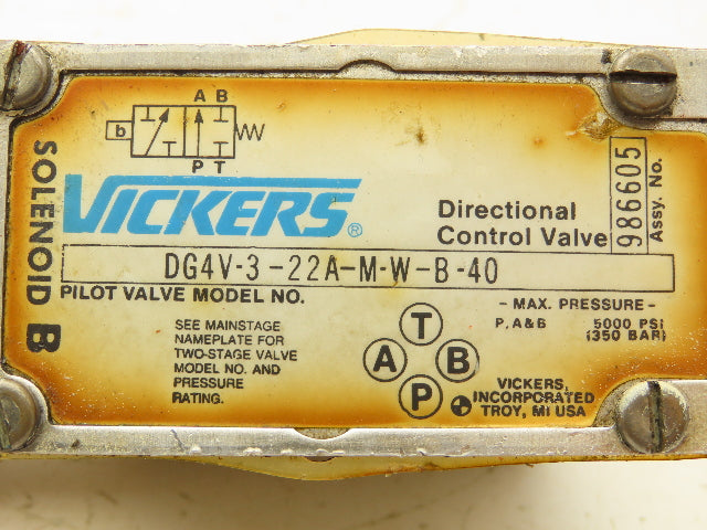 Vickers DG4V-3-22A-M-W-B-40 Directional Control Solenoid Valve 115/120V