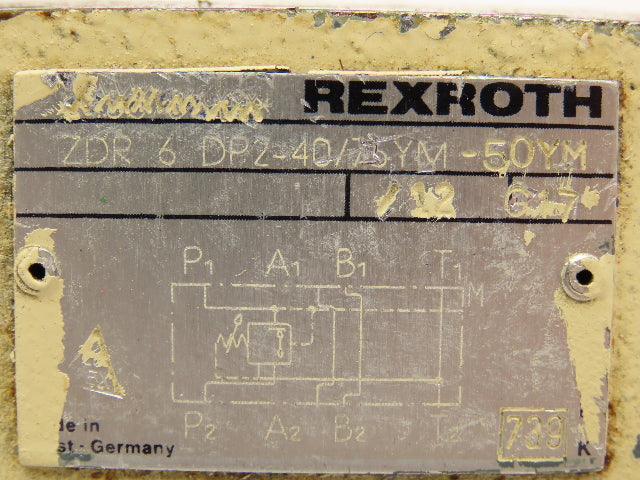 Rexroth ZDR 6 DP2-40/75YM-50YM Pressure Reducing Relief Valve Sandwich Plate
