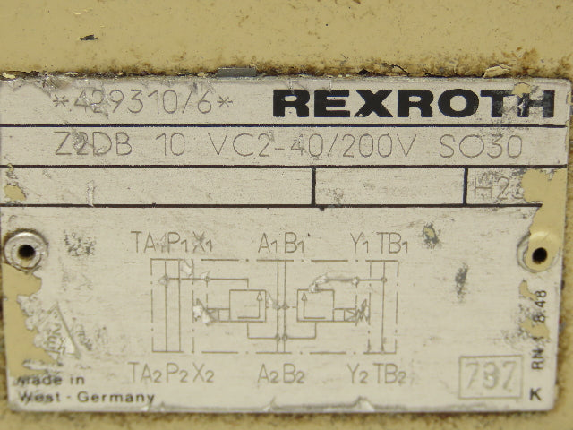 Rexroth Z2DB 10 VC2-40/200V Pressure Relief Sandwich Valve