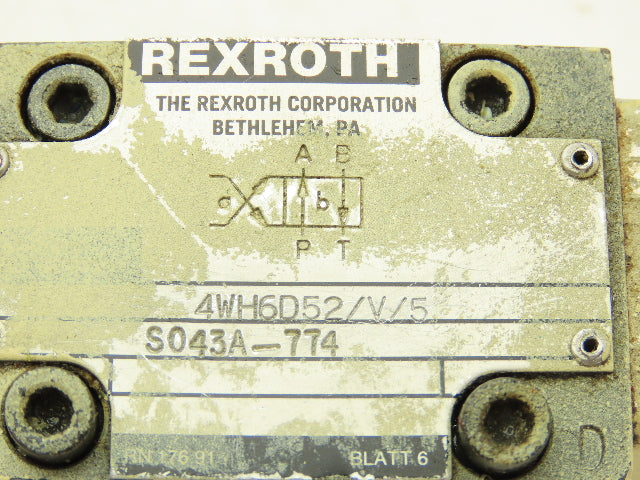 Rexroth 4WH6D52/V/5 Directional Flow Control 2-Pos Spool Valve