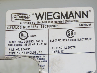 Wiegmann B201609CH Electrical Enclosure 20x16x9" Wall Mount 5.5x7.5" Cutout