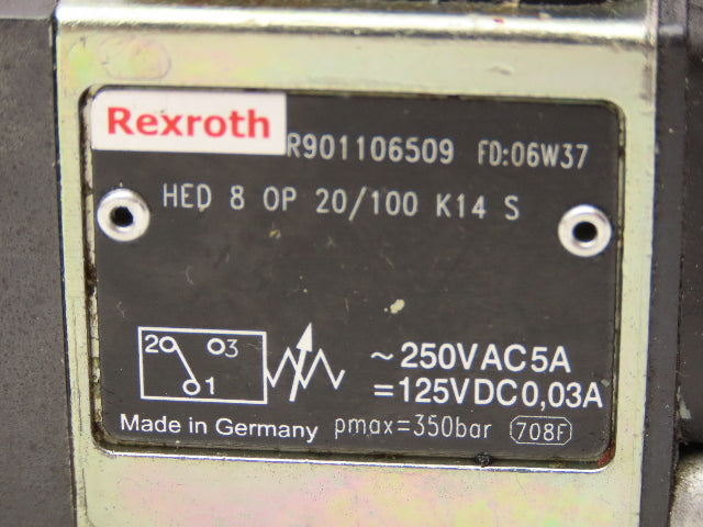 Rexroth HED 8 OP 20/100 K14S Hydraulic Hydro-Electric Pressure Switch