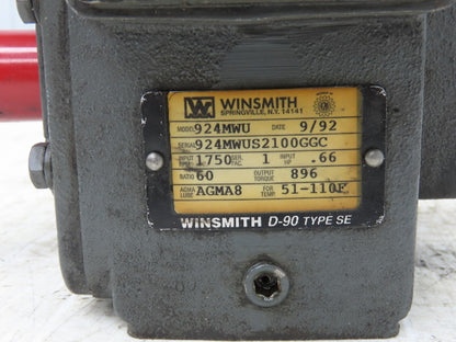 Winsmith 924MWU D-90 SE Worm Gearbox 60:1 Reducer .66Hp 29 RPM Dual Shaft 56C