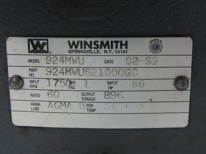Winsmith D-90 SE Worm Gearbox 60:1 Reducer 1Hp 29 RPM Dual Shaft 56C