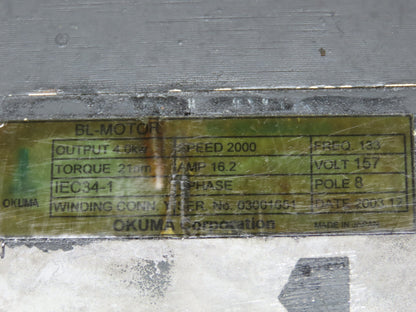 Okuma AC Servo Motor 4kW 2000 RPM 157V 16.2A 3PH Encoder