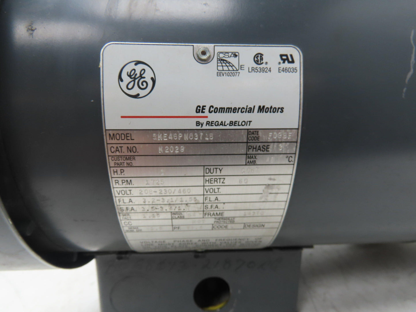 GE 5KE46PN8371B Dings Brake Motor 1Hp 1725 RPM 230/460VAC 143TC 5/8" Shaft