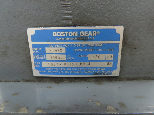 Boston Gear FWC752B-150-B9-J Double Reduction Gearbox 150:1 Reducer 11 RPM 184TC