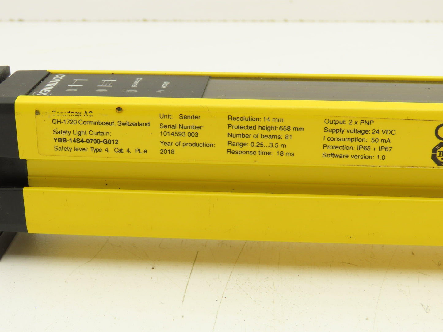 Contrinex YBB-14S4-0700-G012 Safetinex Safety Light Curtain Sender 653mm Long