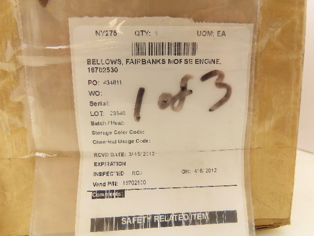 Fairbanks Morse Engine 16702530 Exhaust Bellows Expansion 4-1/2" Ring Bore