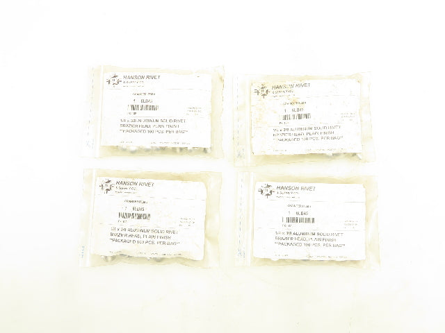 Hanson Grainger 55A0806-EA-100 Aluminum Solid Rivet 1/4 x 3/8" 100 Pack Lot of 4