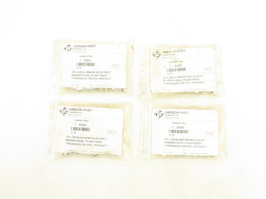 Hanson Grainger 55A0806-EA-100 Aluminum Solid Rivet 1/4 x 3/8" 100 Pack Lot of 4
