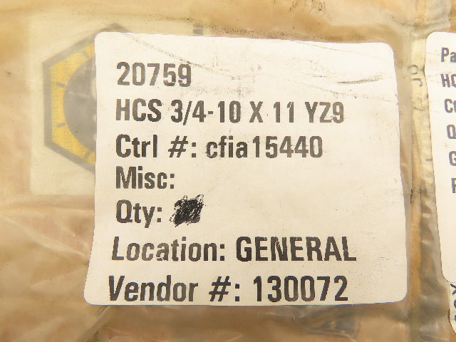 Brighton 20759 HSC 3/4"-10x11" L9 Hex Head Cap Screw Partially Threaded