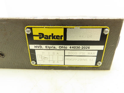 Parker PRM3PP25KNS 51 Hydraulic Pressure Reducing Sandwich Valve 5000 PSI