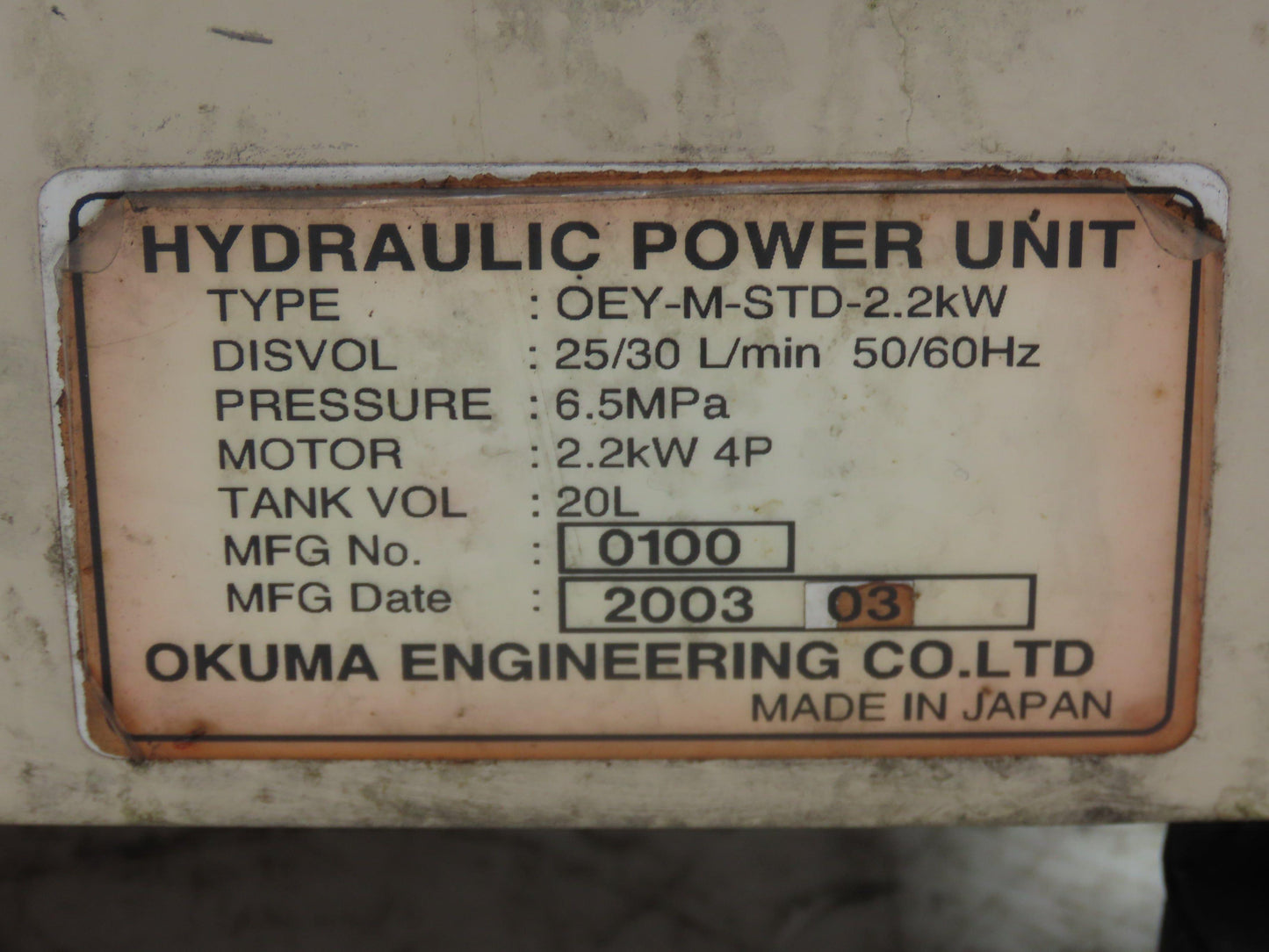 Okuma Hydraulic Power Unit 5 Gallon 8 GPM 1000 PSI Nachi UNI Pump 3Hp 220V 3PH