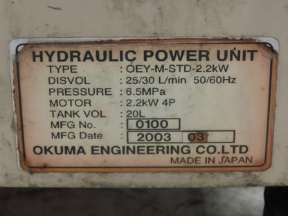 Okuma Hydraulic Power Unit 5 Gallon 8 GPM 1000 PSI Nachi UNI Pump 3Hp 220V 3PH