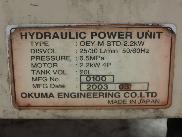 Okuma Hydraulic Power Unit 5 Gallon 8 GPM 1000 PSI Nachi UNI Pump 3Hp 220V 3PH