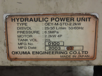 Okuma Hydraulic Power Unit 5 Gallon 8 GPM 1000 PSI Nachi UNI Pump 3Hp 220V 3PH