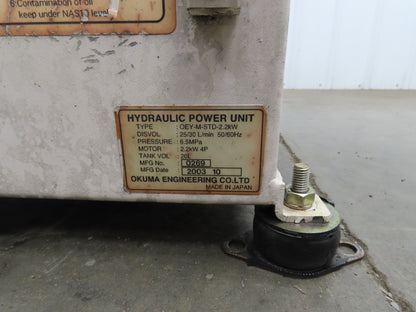 Okuma Hydraulic Power Unit 5 Gallon 8 GPM 1000 PSI Nachi UNI Pump 3Hp 220V 3PH