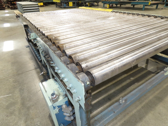 57"x 7' 6" Chain Drive Pallet Conveyor 2.5" Roller 50"BF w/Pneumatic Load Lifter