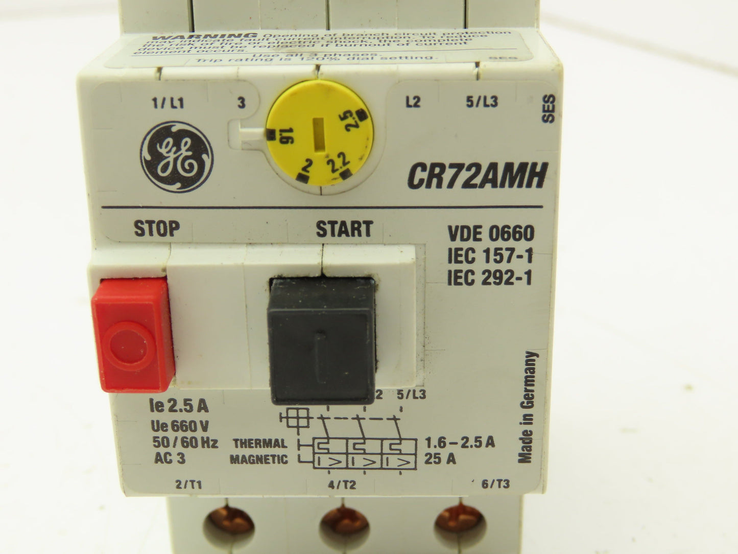 General Electric CR72AMH Starter Motor Protector 600V 2.5A 3 Pole