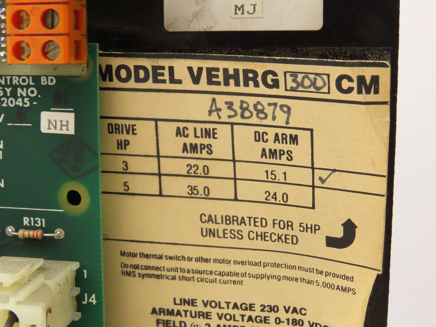 Boston Gear VEHRG300CM Ratiotrol Regenerative DC Motor Control VEL/HRG-CM 5HP