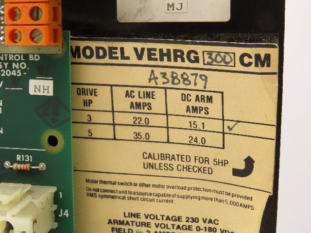 Boston Gear VEHRG300CM Ratiotrol Regenerative DC Motor Control VEL/HRG-CM 5HP