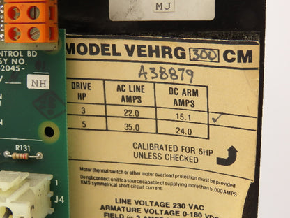 Boston Gear VEHRG300CM Ratiotrol Regenerative DC Motor Control VEL/HRG-CM 5HP