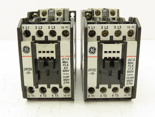 General Electric CR7ZA 10 Contactor Relay 24V Coil 600V 5HP 3PH Lot of 2