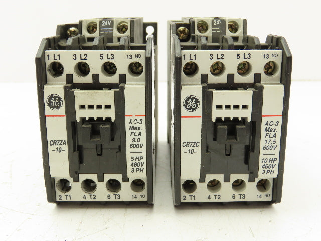 General Electric CR7ZA 10 Contactor Relay 24V Coil 600V 5HP 3PH Lot of 2