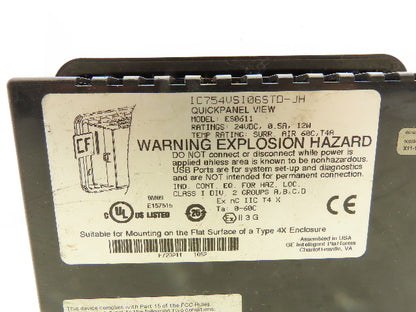 GE Fanuc IC754VSI06STD-JH ES0611 QuickPanel View 6" 24VDC Control Panel