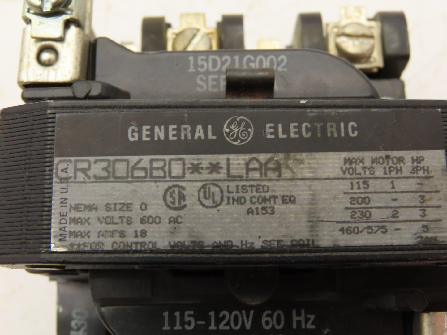 General Electric CR30680 LAA Magnetic Contactor Motor Starter 120V Coil 3PH 18A