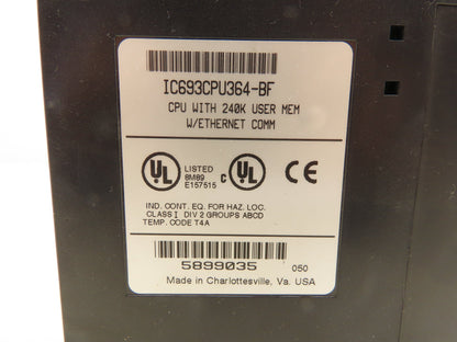 GE Fanuc IC693CPU364-BF CPU 240k User Memory Ethernet Comm **Bad Key Switch