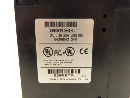 GE Fanuc IC693CPU364-CJ CPU 240k User Memory Ethernet Comm Module