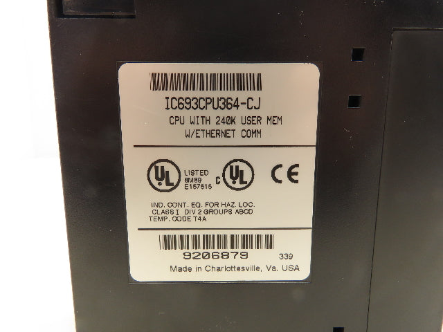 GE Fanuc IC693CPU364-CJ CPU 240k User Memory Ethernet Comm Module