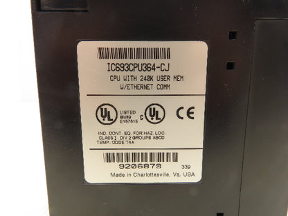 GE Fanuc IC693CPU364-CJ CPU 240k User Memory Ethernet Comm Module