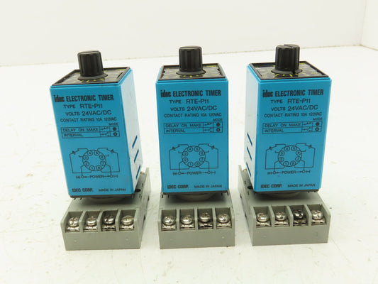 Idec RTE-P11 Electronic Timer Relay Socket 24V 10A 120V 0.1 Sec-10 Min Lot of 3
