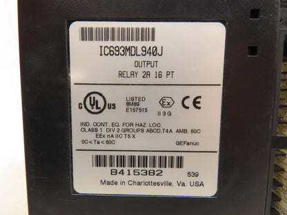 GE Fanuc IC693MDL940J PLC Output Relay Module 2A 16Pt